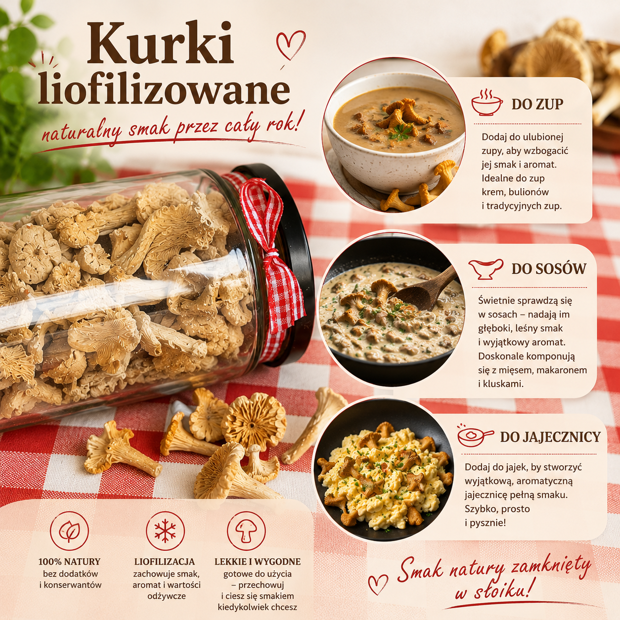 Kurki liofilizowane w słoiku 25 g – naturalny smak lasu przez cały rok - obrazek 2