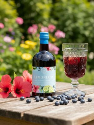lemoniada z hibisksusem w ogrodzie z kielszkiem